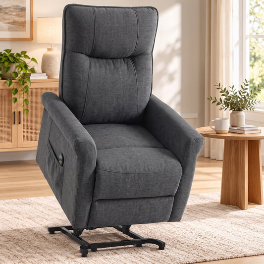 HOMCOM Power Lift Chair, Chenille Rise and Recliner Armchair with Pocket Spring, Footrest, Remote for Living Room, Dark Grey