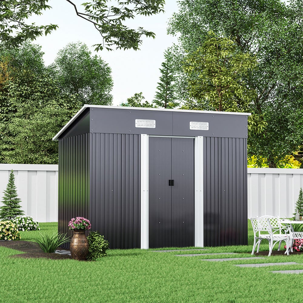 Szopa ogrodowa 4' x 6' stóp / 4' x 8' stóp z dachem dwuspadowym, stalowa