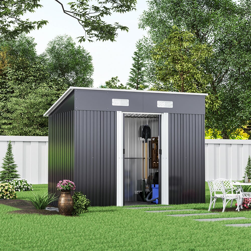 Szopa ogrodowa 4' x 6' stóp / 4' x 8' stóp z dachem dwuspadowym, stalowa
