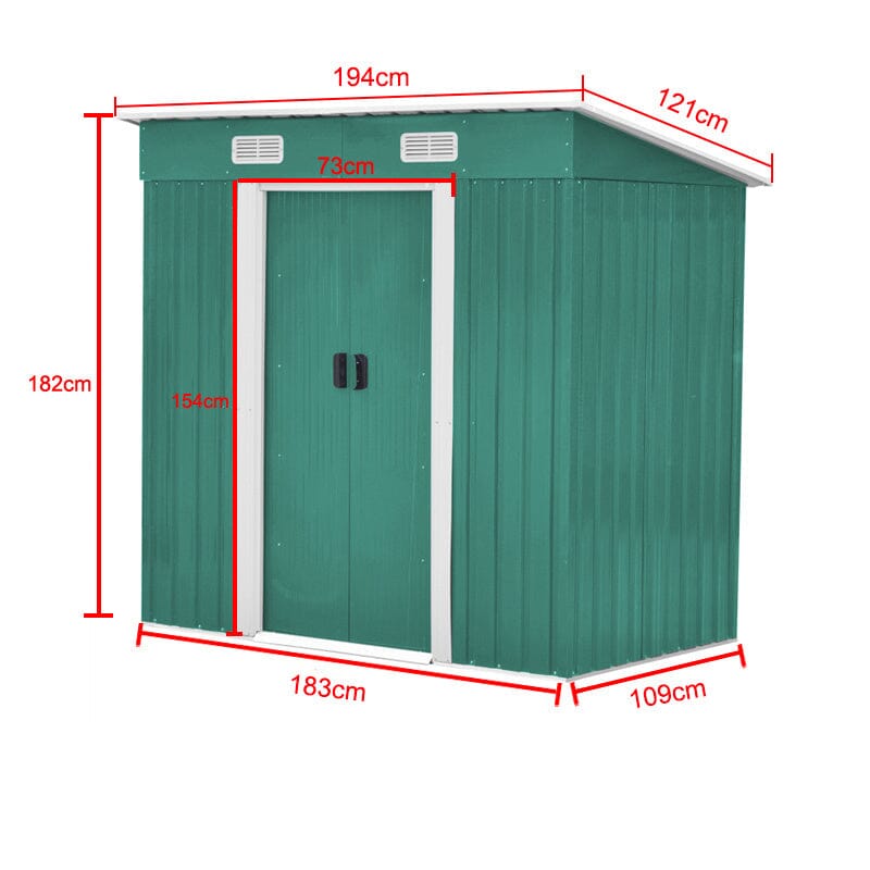 Szopa ogrodowa 4' x 6' stóp / 4' x 8' stóp z dachem dwuspadowym, stalowa