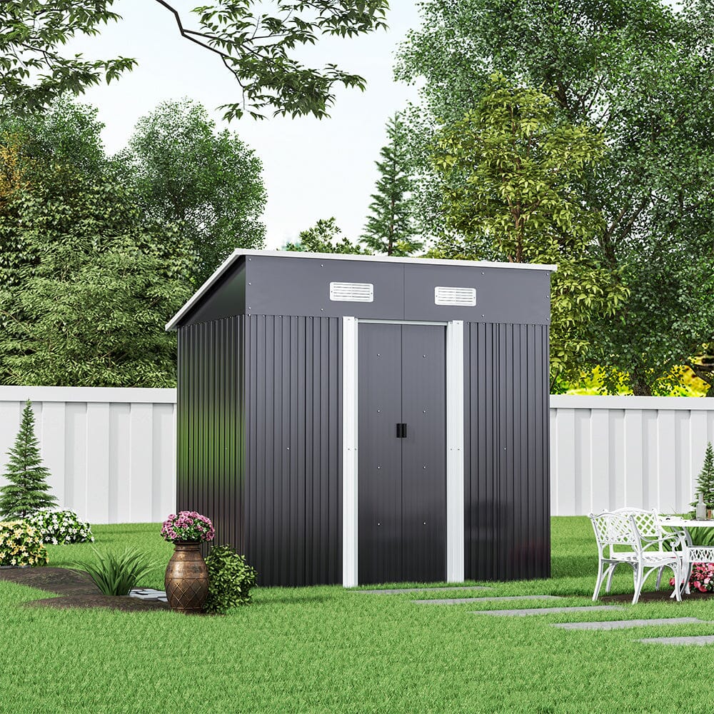 Szopa ogrodowa 4' x 6' stóp / 4' x 8' stóp z dachem dwuspadowym, stalowa