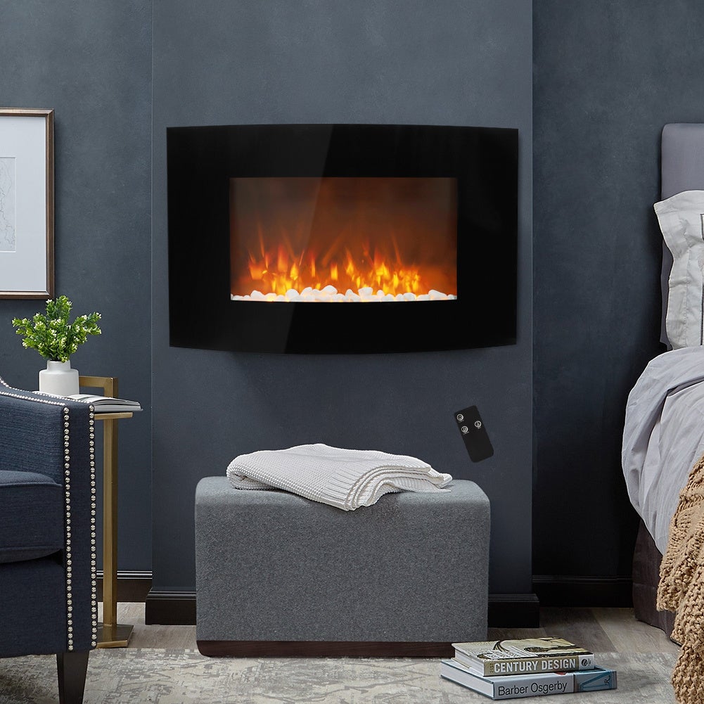 35 Inch Curved Screen Electric Fireplace Realistic 1800W Fire Effect Heater