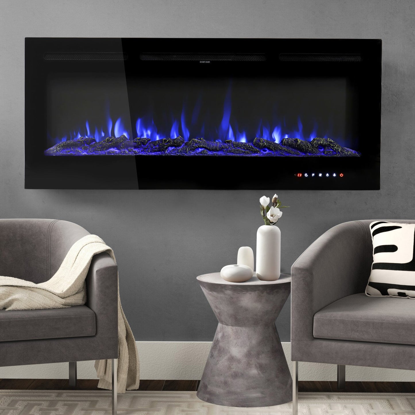 60 Inch Wall Mounted Fireplaces 1500W Insert Modern Electric Fireplace Heater