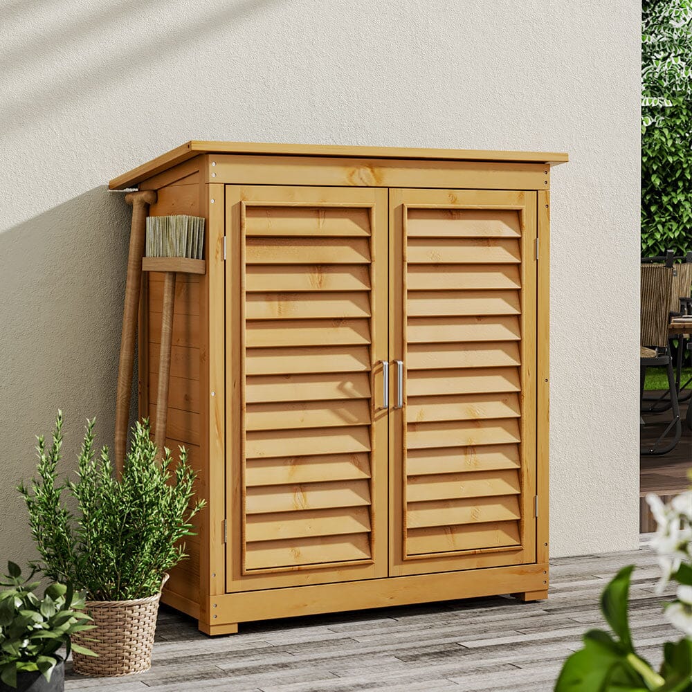 97cm H Outdoor Solid Wood Storage Cabinet Garden Tool Shed