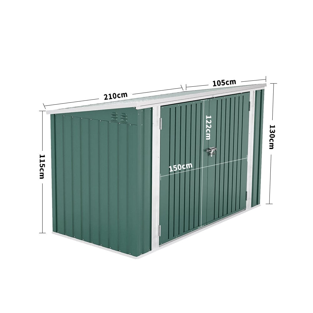 6/7ft Lockable Steel Garden Metal Junk/Bike Storage Shed Green/Black/Grey