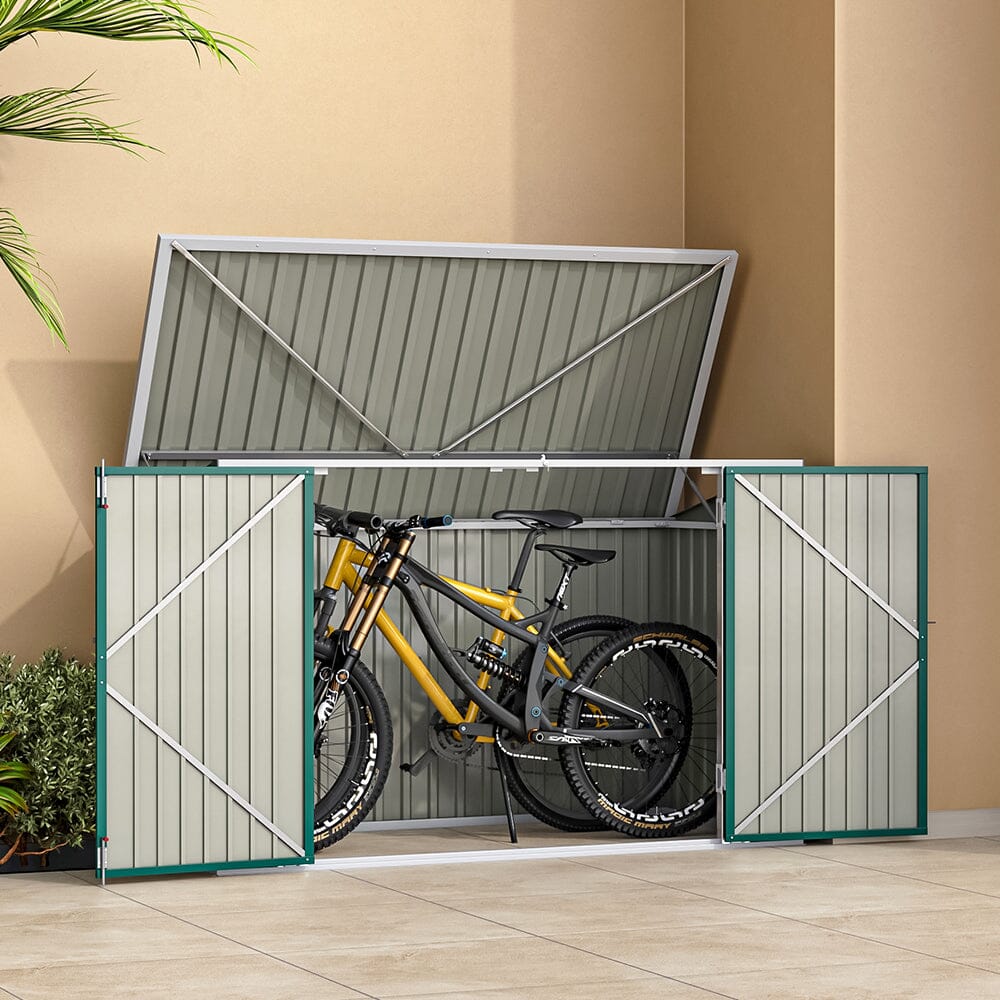 6/7ft Lockable Steel Garden Metal Junk/Bike Storage Shed Green/Black/Grey