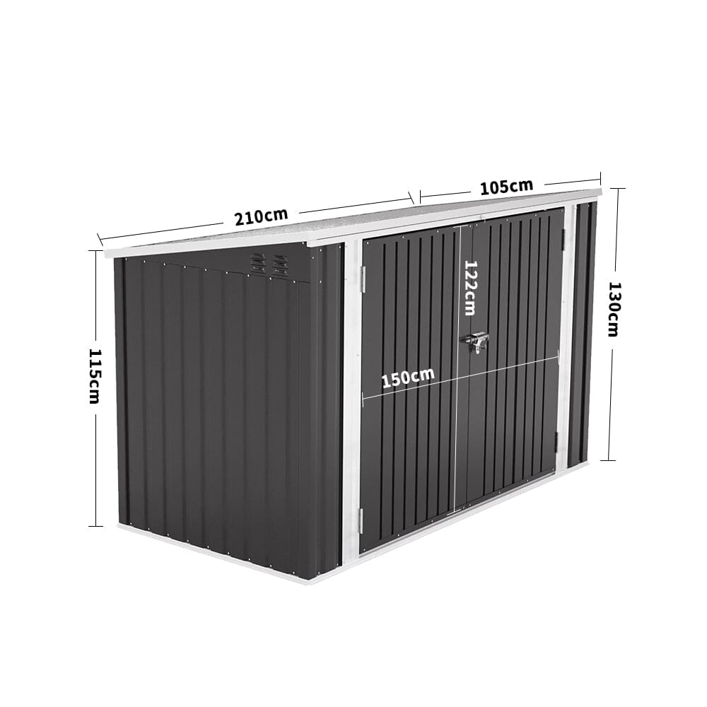 6/7ft Lockable Steel Garden Metal Junk/Bike Storage Shed Green/Black/Grey