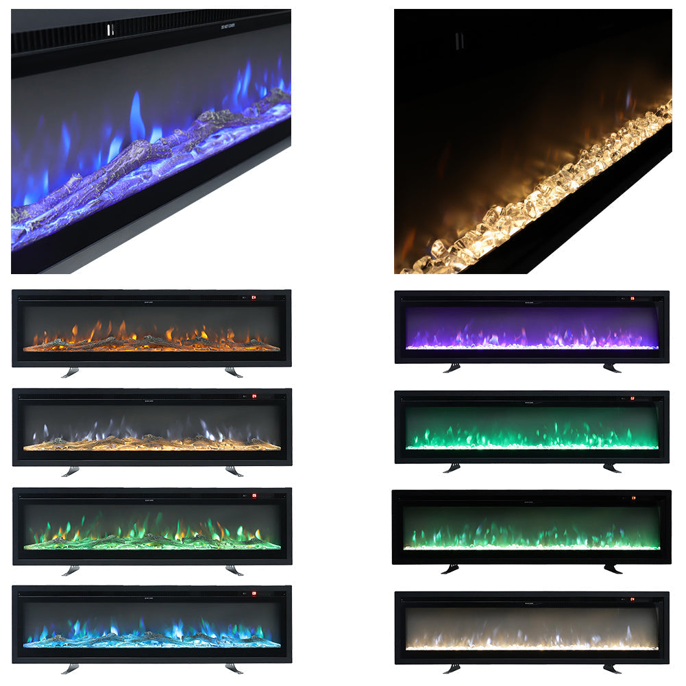 40/50/60/70/80 Inch Electric Fireplace 9 Colour LED Flame Effect Heater With Remote Control
