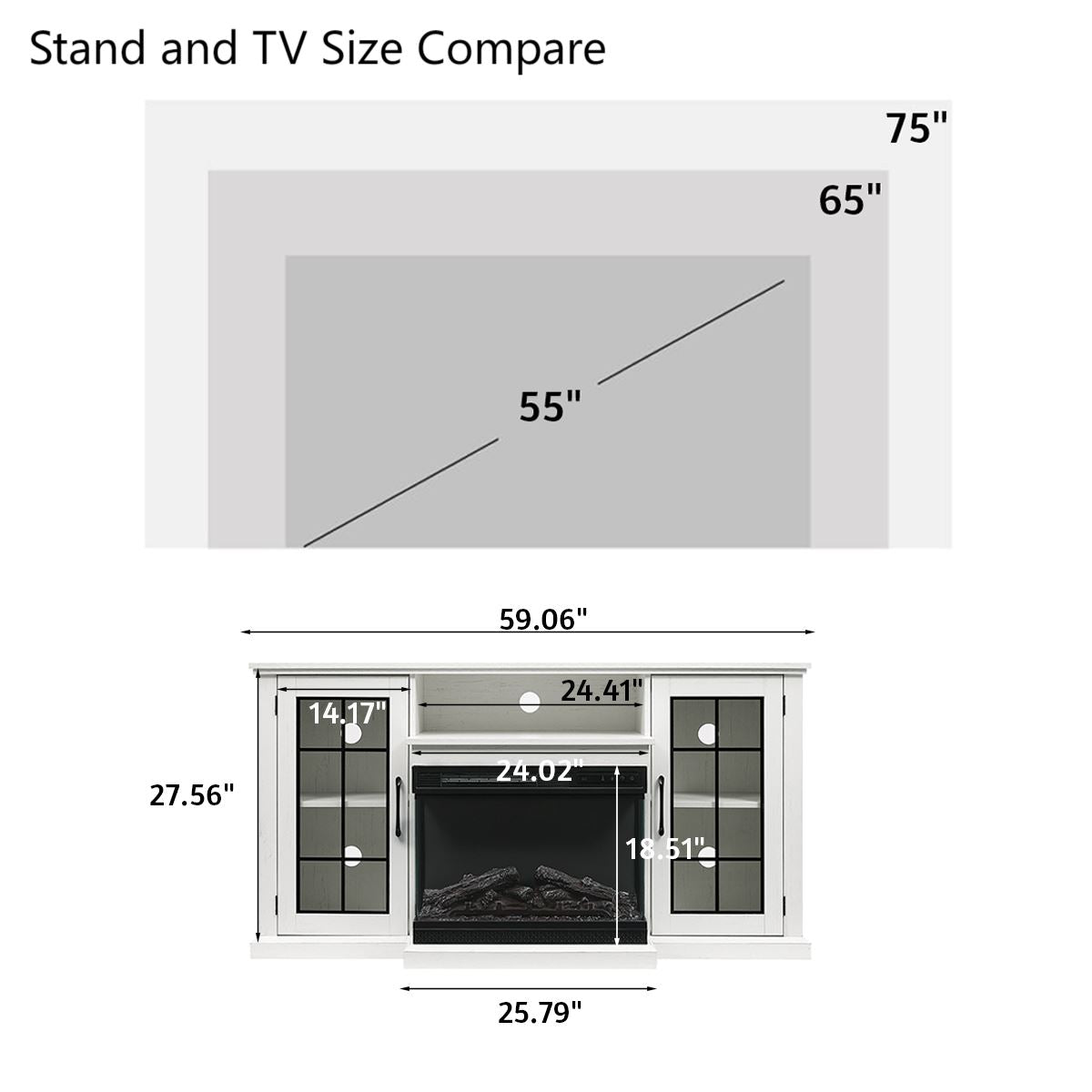 Smallbee 3-Sided Fireplace TV Stand Wood With Glass Door Storage