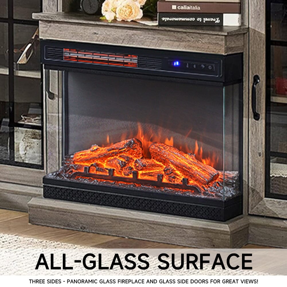 5ft Freestanding Fireplaces 3-Sided Electric Fireplace Rustic Grey TV Stand With Remote Control