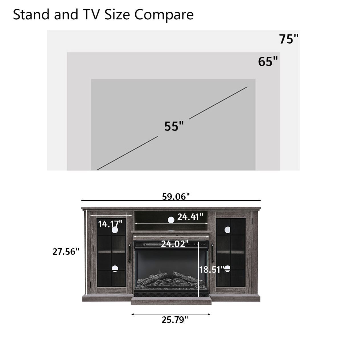 Smallbee 3-Sided Fireplace TV Stand Wood With Glass Door Storage