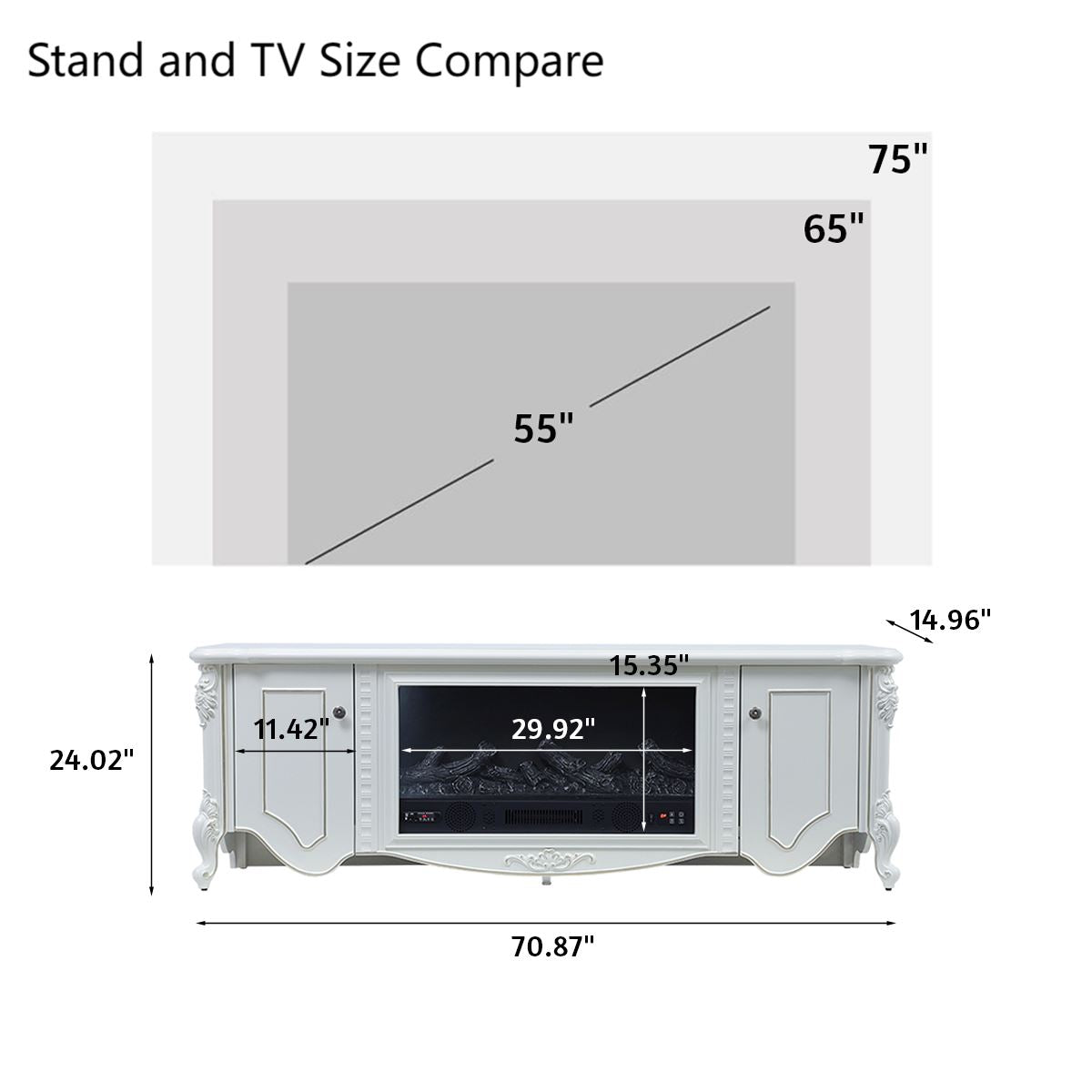 Smallbee Freestanding Fireplaces 180cm W TV Stand 30 Inch Electric Fireplace with Remote