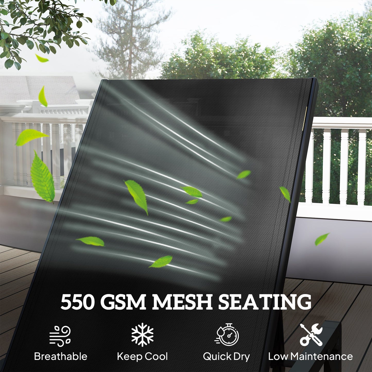 Outsunny Folding Sun Lounger Set of 2, 5-Position Adjustable Reclining Garden Loungers, Garden Chaise Lounge Sunbed Recliner Chairs with Steel Frame for Beach, Porch, Patio, Camping, Black