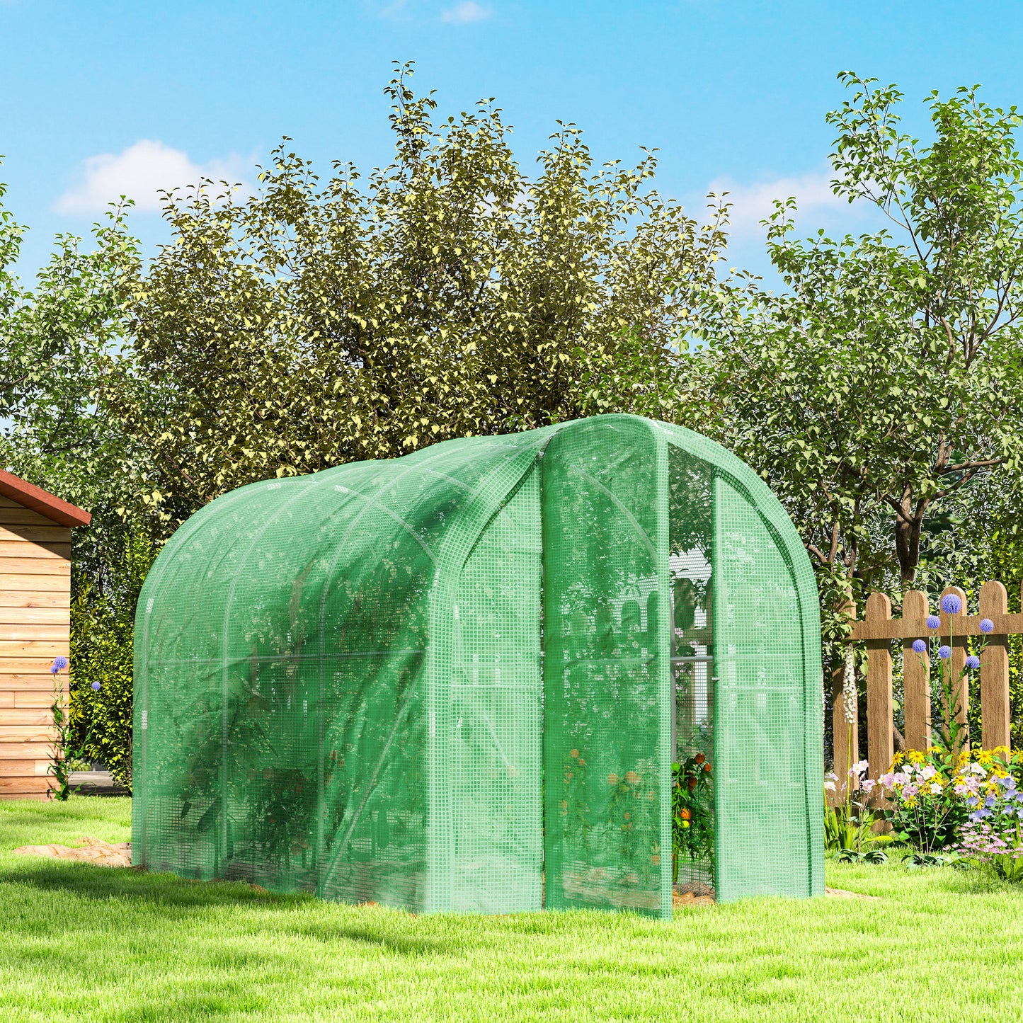 Outsunny 3 x 2 x 2m Polietylenowa szklarnia tunelowa z drzwiami zawiasowymi, namiot typu walk-in grow house z pokrywą z PE i ocynkowaną stalową ramą, zielony