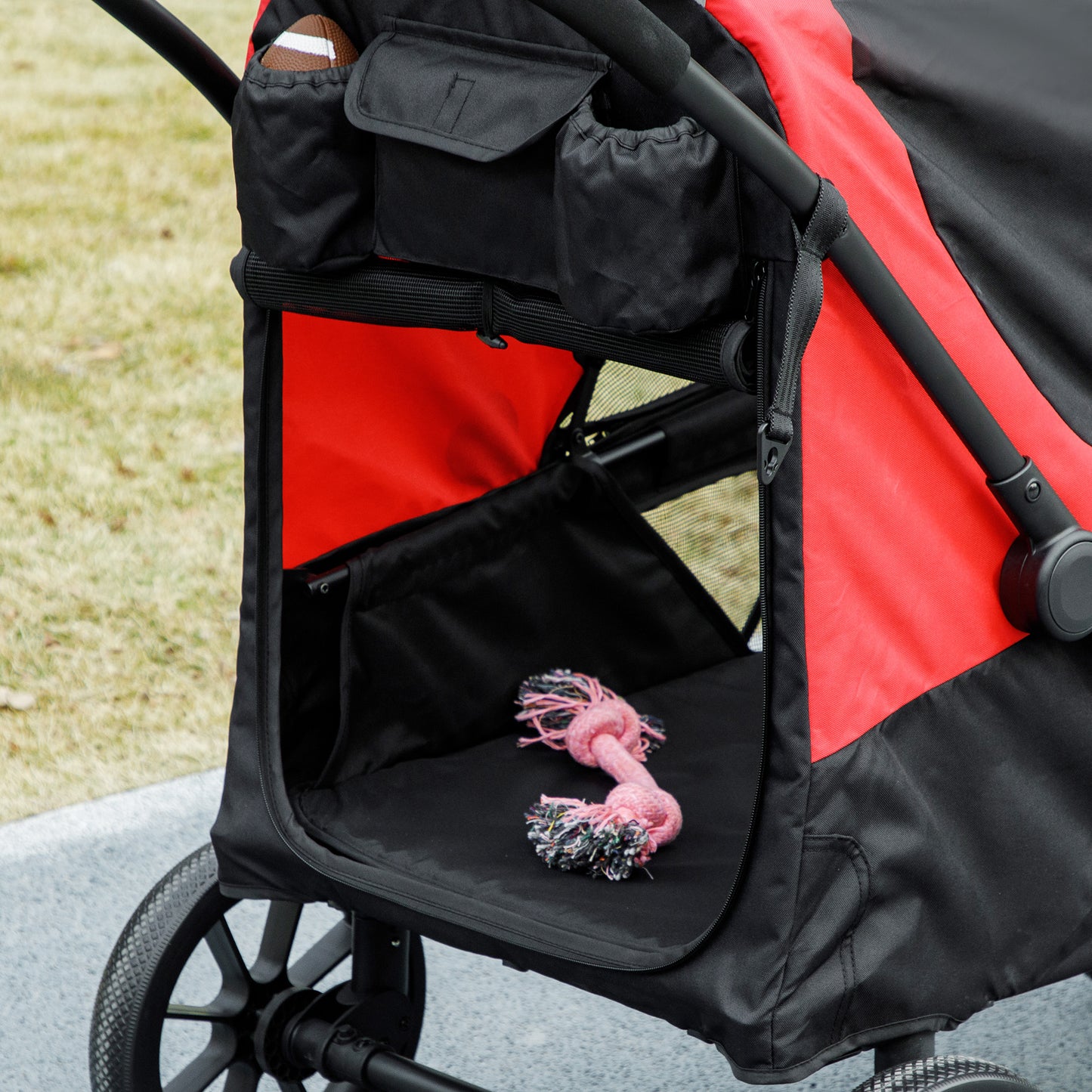 PawHut Foldable Pet Stroller for Large Dogs with Four Big Wheels, Shock-Absorbing Frame, Safety Leashes, Brakes, Red/Black