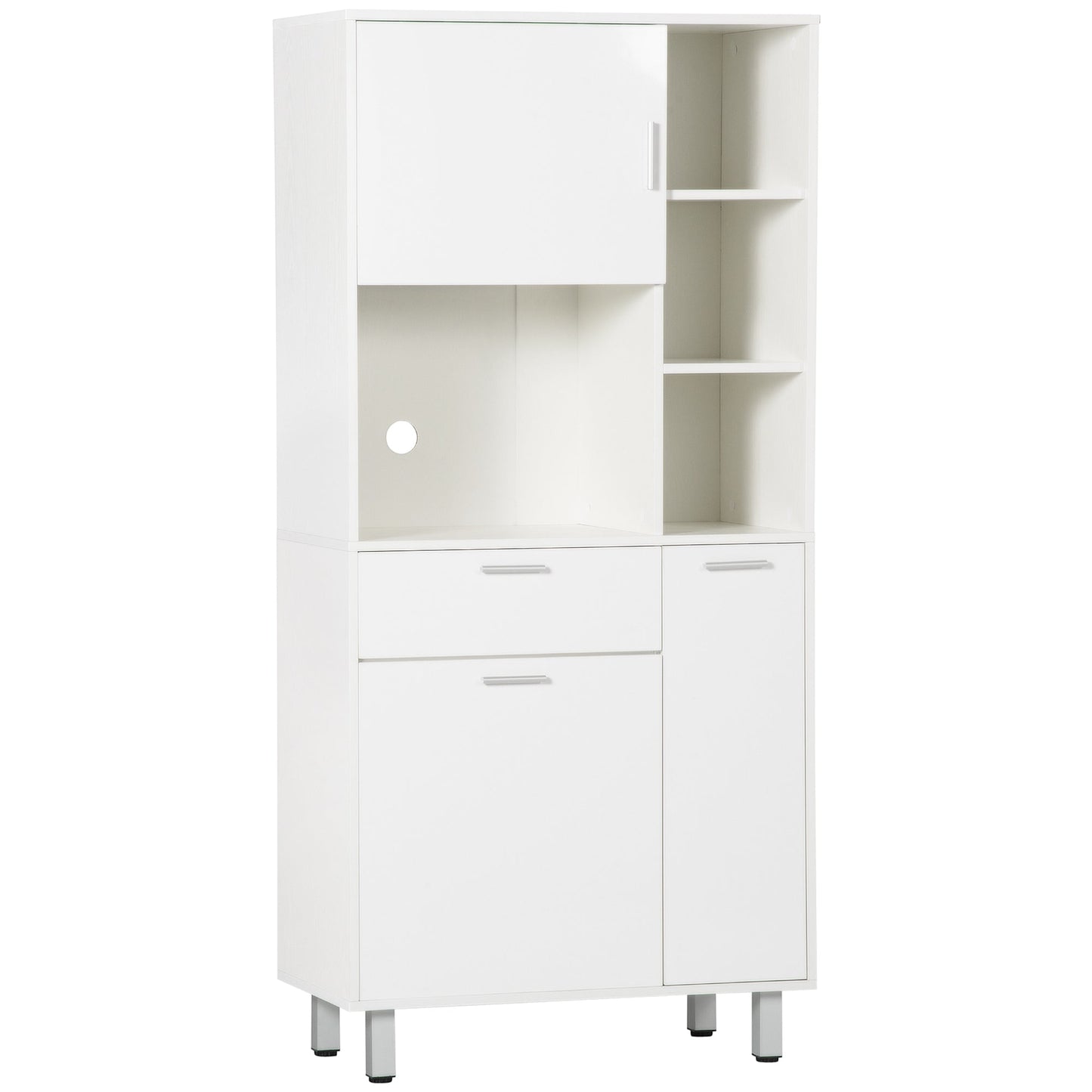 HOMCOM Kitchen Cupboard, Modern Kitchen Storage Cabinet with Shelves and Drawer, Free Standing Kitchen Units, 166Â cm, White
