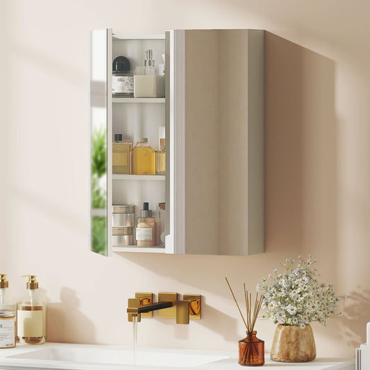 HOMCOM Wall Mounted Bathroom Mirror Storage Cabinet w/ Door Adjustable Shelf, White