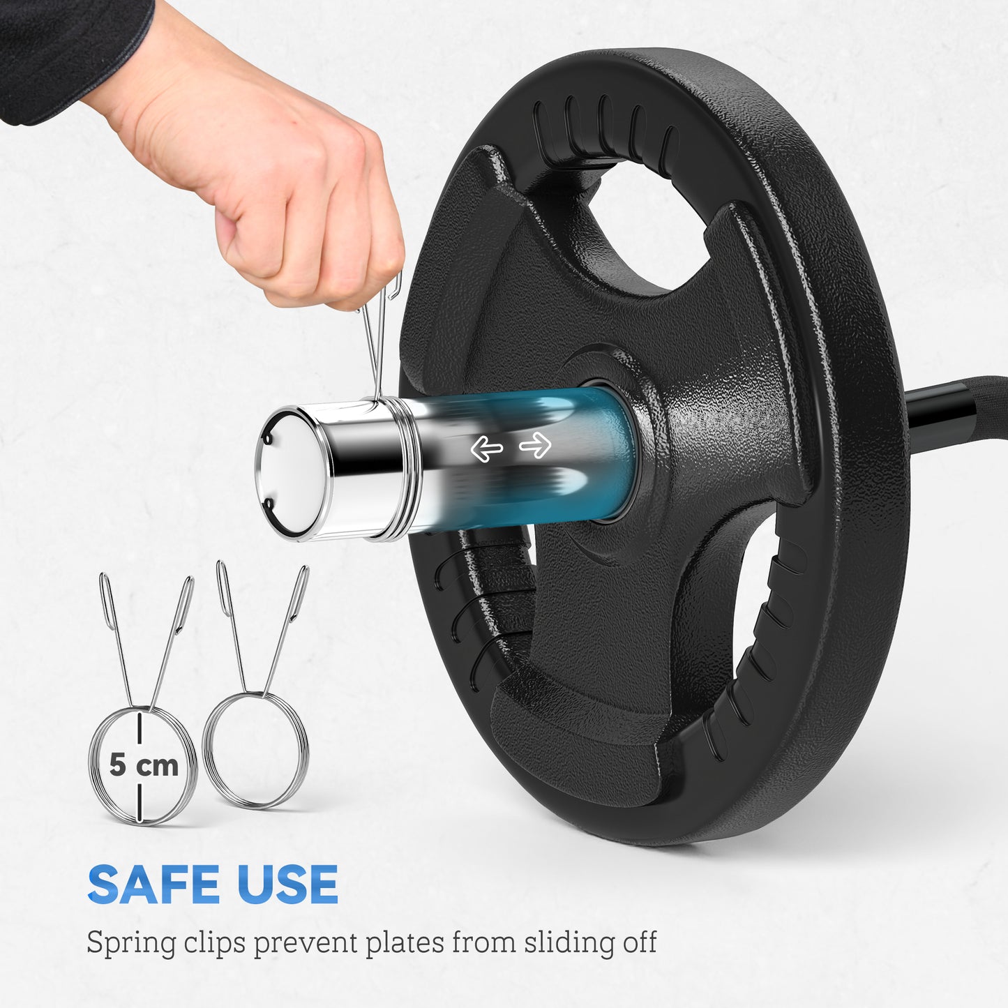 Gryf SPORTNOW EZ Barbell 120 cm do talerzy o średnicy 5 cm, ze sprężynowymi klipsami, 8 kg
