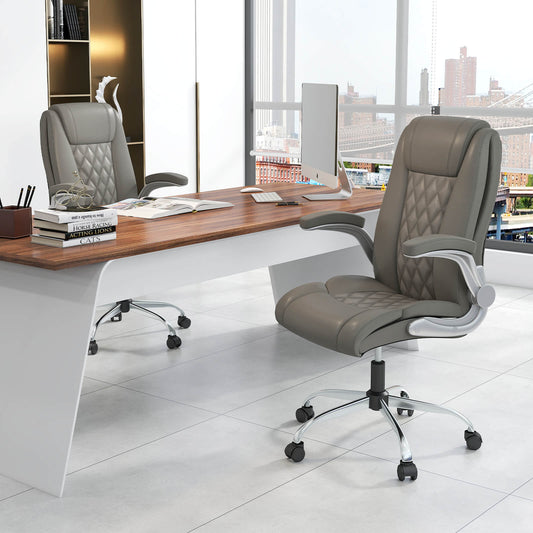 PU Leather Office Chair Height Adjustable Executive Chair with Headrest-Grey