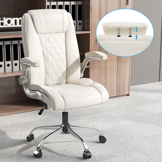 PU Leather Office Chair Height Adjustable Executive Chair with Headrest-Beige