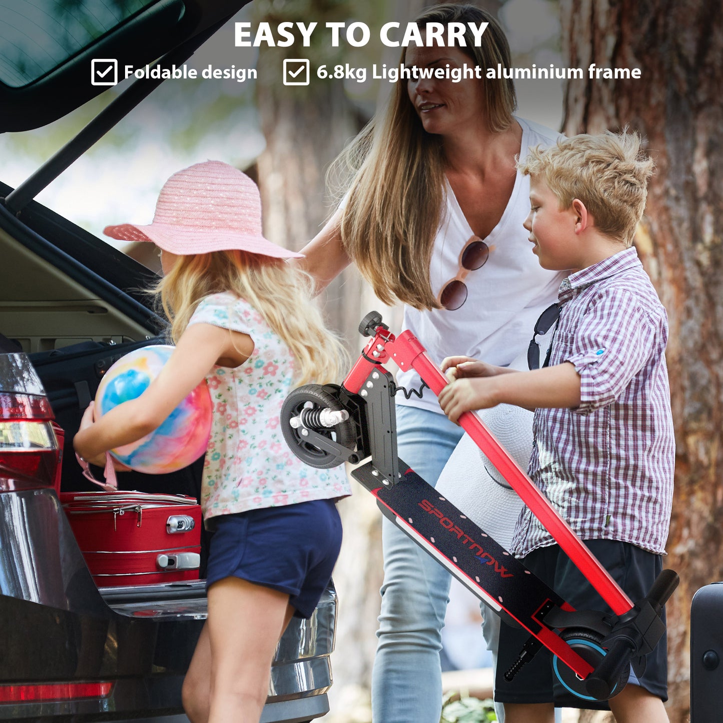 SPORTNOW Folding Electric Scooter for Kids, with Dual Brakes, Front Suspension, LED Colourful Lights, Red