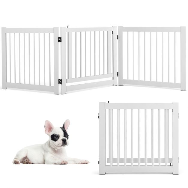 Freestanding Foldable Pet Gates with Lockable Door for Doorway Stairs