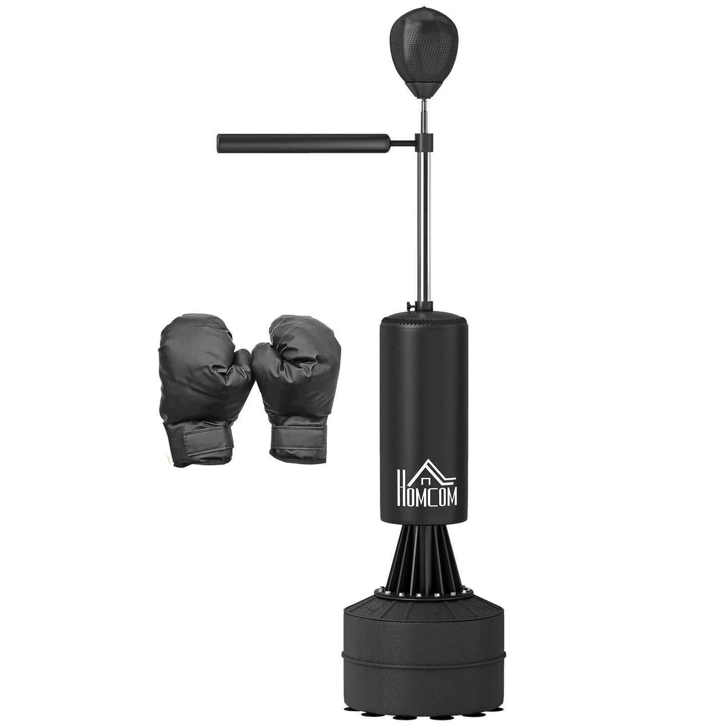 HOMCOM 155-205 cm 3 w 1 wolnostojący stojak na worek bokserski, trener szybkości boksu z obrotowym elastycznym ramieniem, piłka do ćwiczeń szybkości, wypełniana podstawa, czarny
