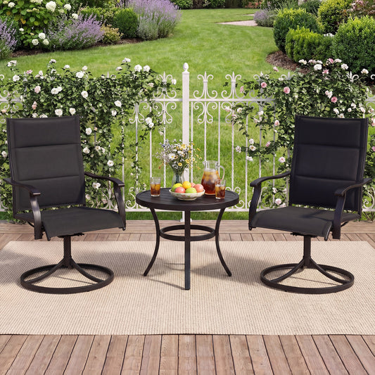 Padded Patio Swivel Chairs Set of 2 Ergonomic Outdoor Dining Chairs with Breathable Fabric High Back-Black