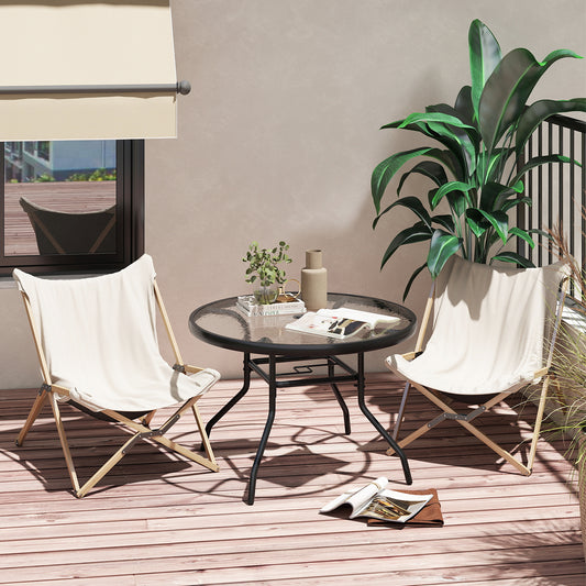 Patio Side Table Outdoor Round Bistro Table with Tempered Glass Top and Umbrella Hole