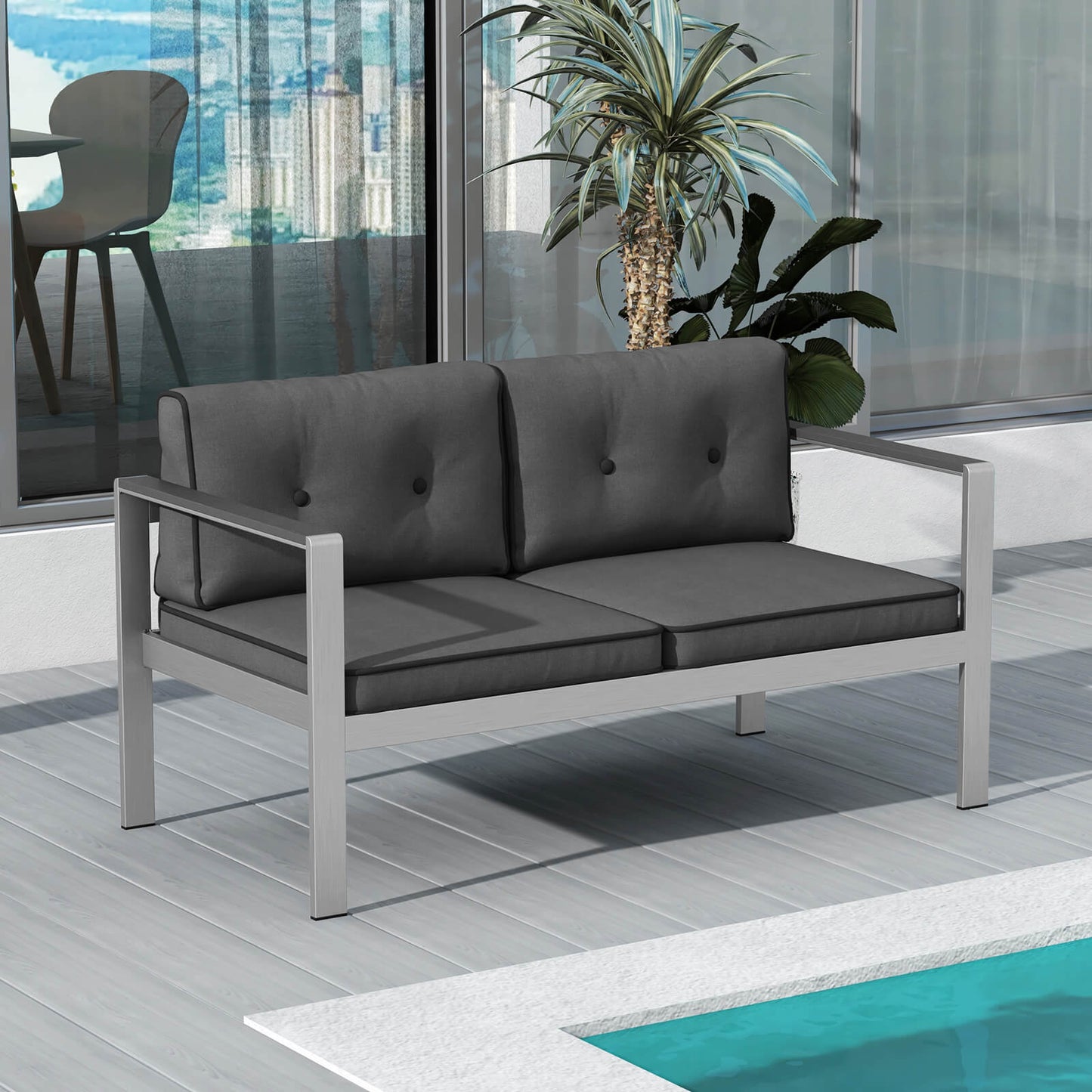 Patio Aluminum Loveseat Sofa 2-Person Chair with Cushions-Grey