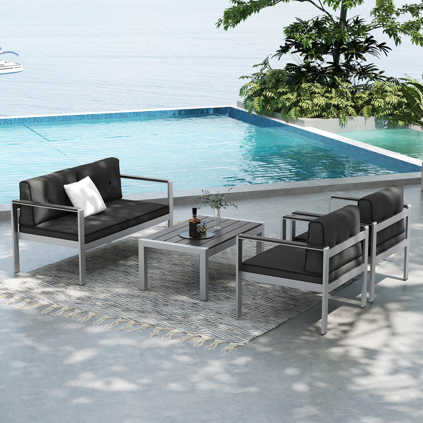 Patio Aluminum Loveseat Sofa 2-Person Chair with Cushions-Grey
