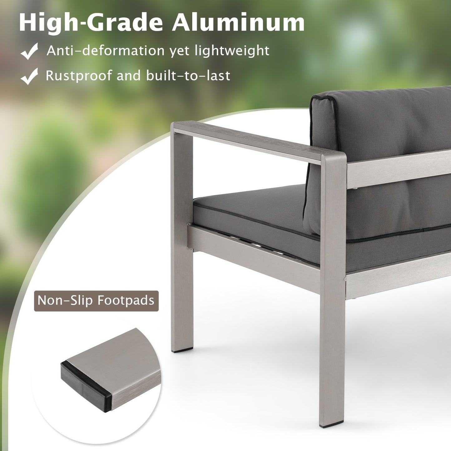 Patio Aluminum Loveseat Sofa 2-Person Chair with Cushions-Grey