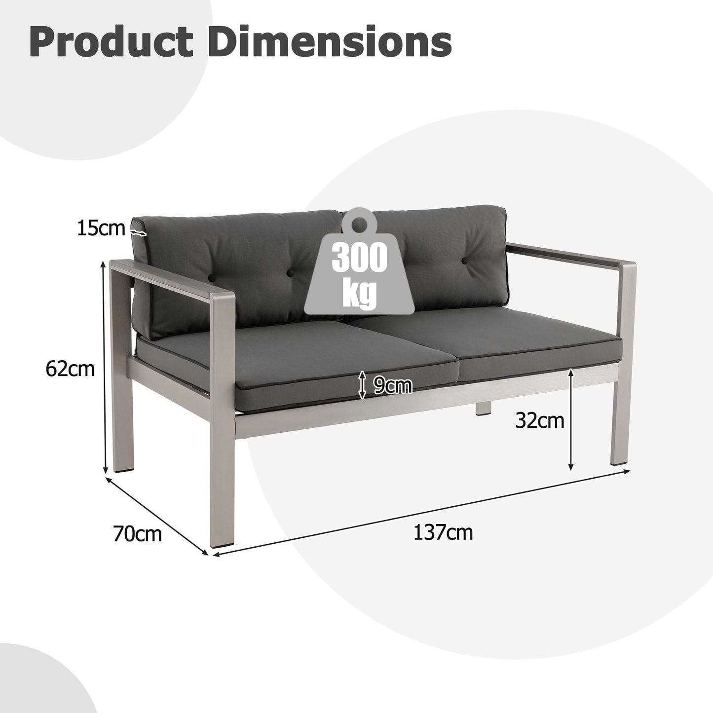 Patio Aluminum Loveseat Sofa 2-Person Chair with Cushions-Grey