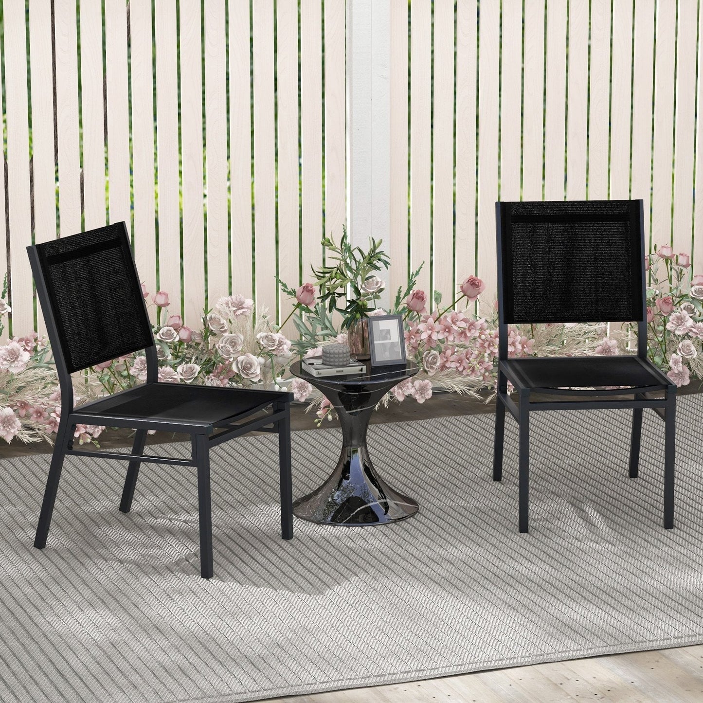 Patio Armless Chair with Breathable Seat and Backrest-2 Pieces