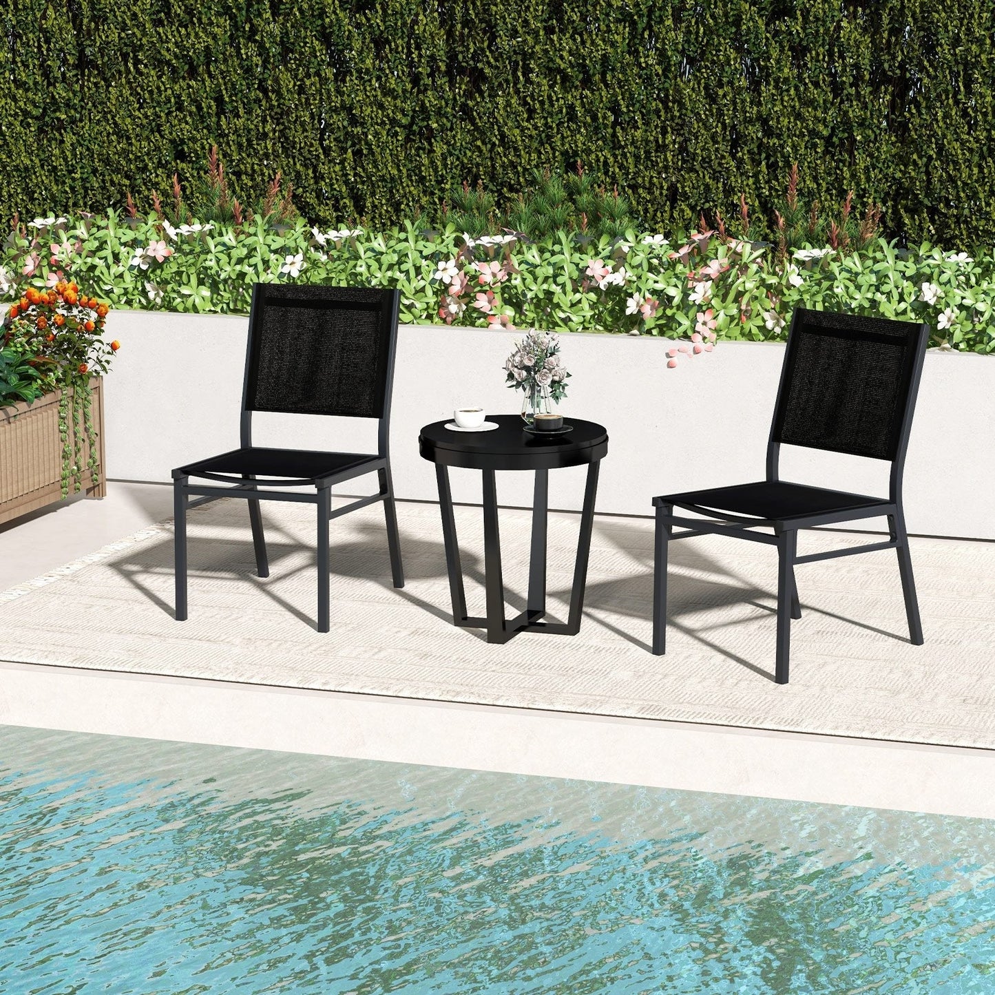 Patio Armless Chair with Breathable Seat and Backrest-1 Piece