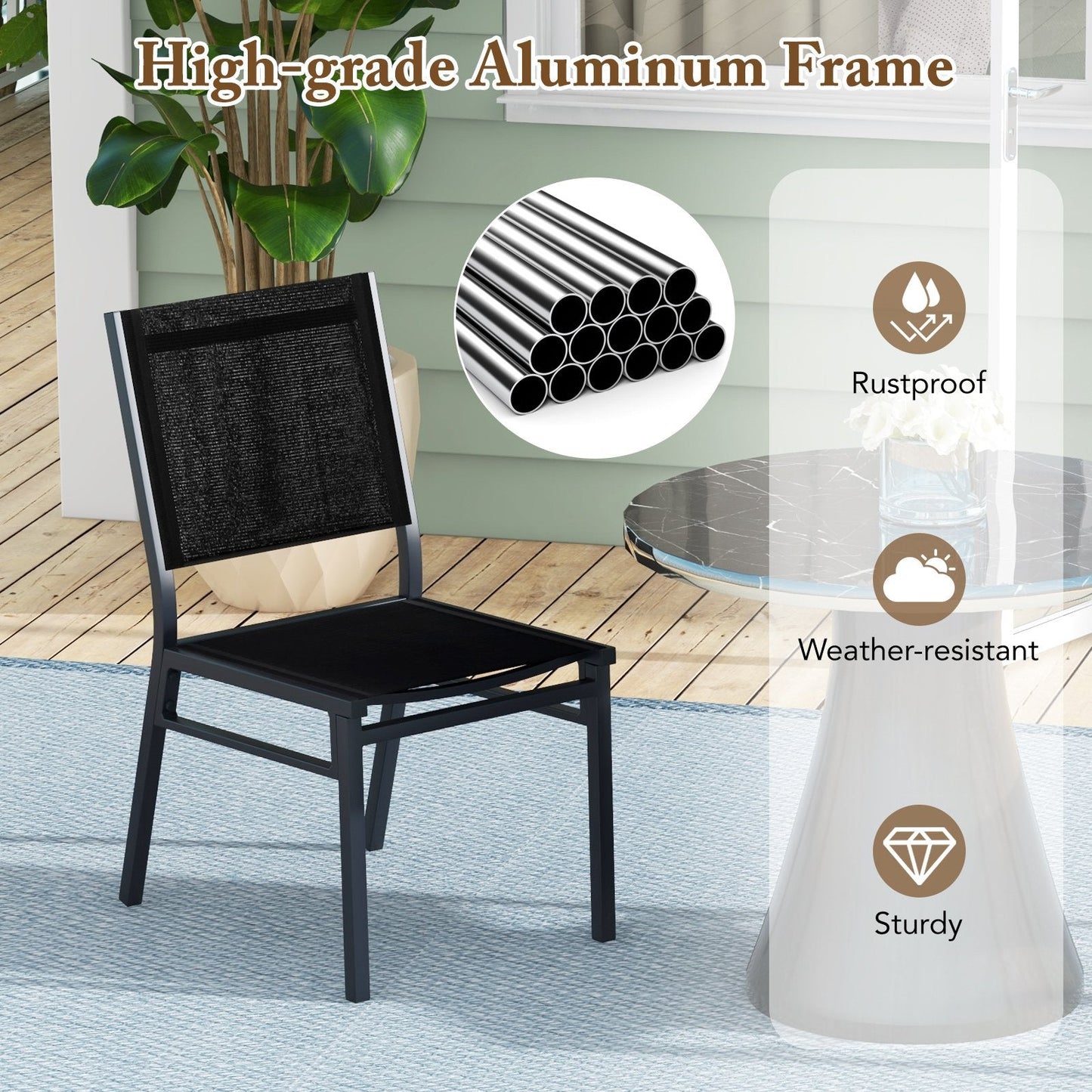 Patio Armless Chair with Breathable Seat and Backrest-2 Pieces