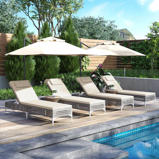 Patio Chaise Lounge PE Wicker Reclining Sun Lounger with 6-Level Adjustable Backrest-White-1 Piece