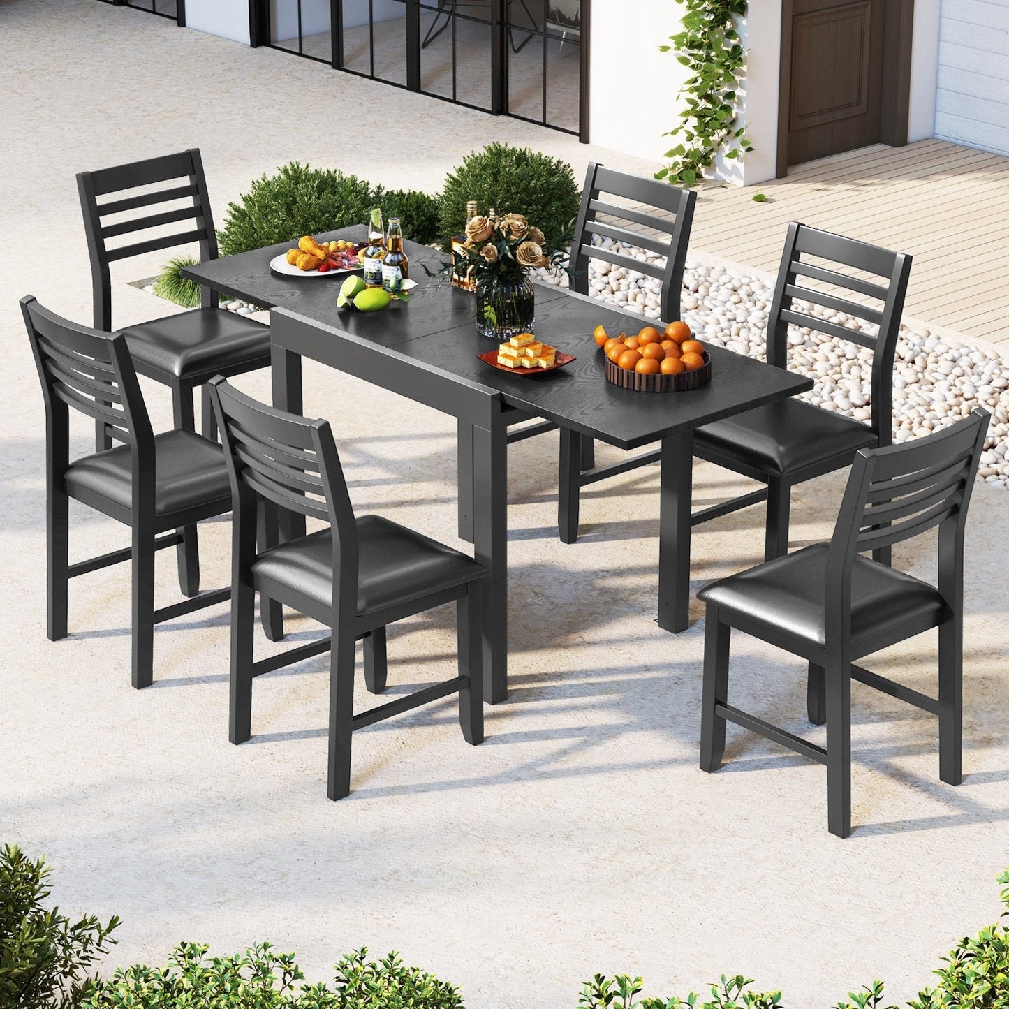 Patio Expandable Dining Table Rectangular Aluminum Dining Table for 4-6 Person-Grey