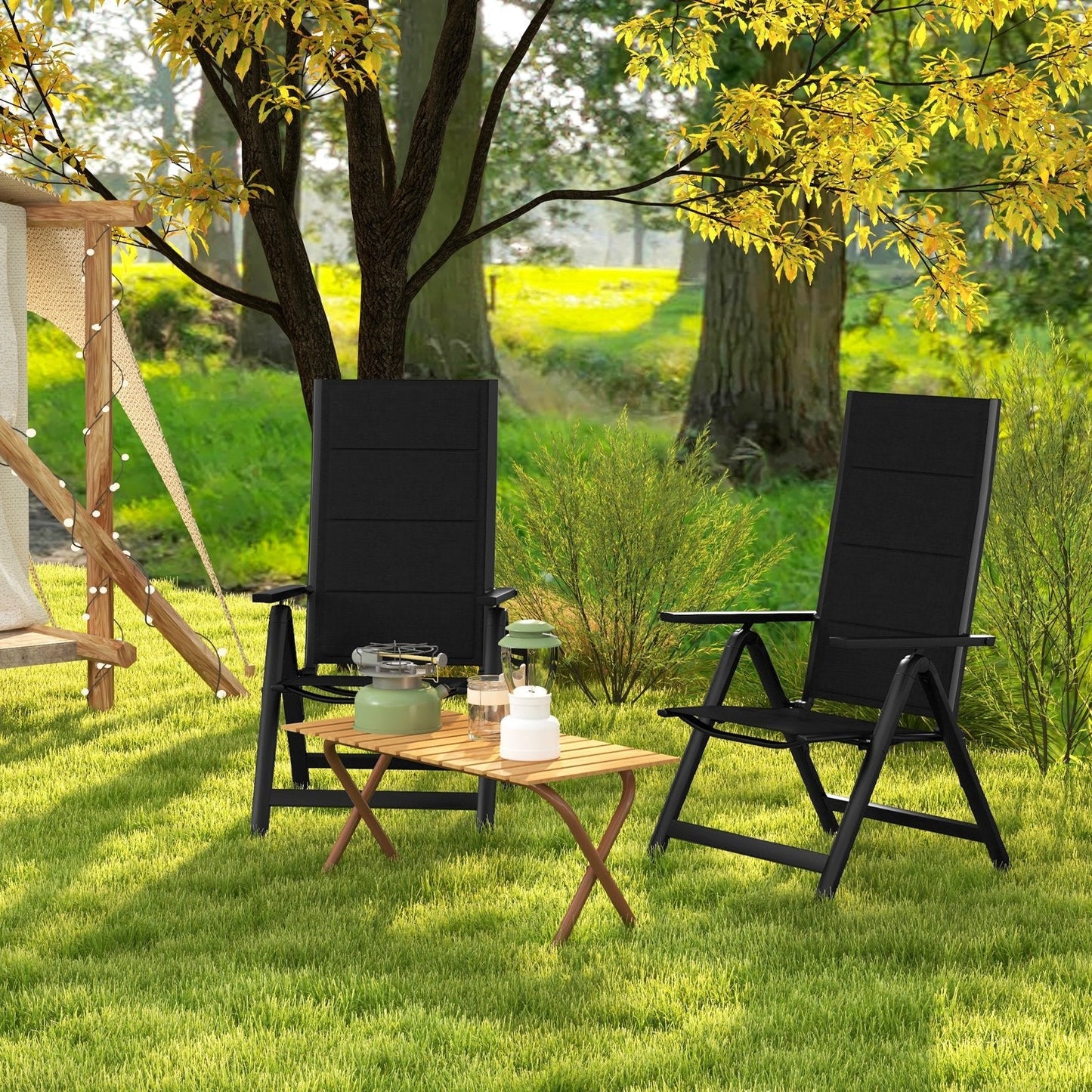 Patio Folding Chairs Lightweight Dining Chairs with Soft Padded Seat-Black