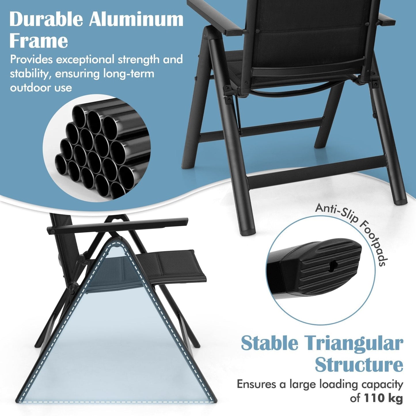 Patio Folding Chairs Lightweight Dining Chairs with Soft Padded Seat-Black