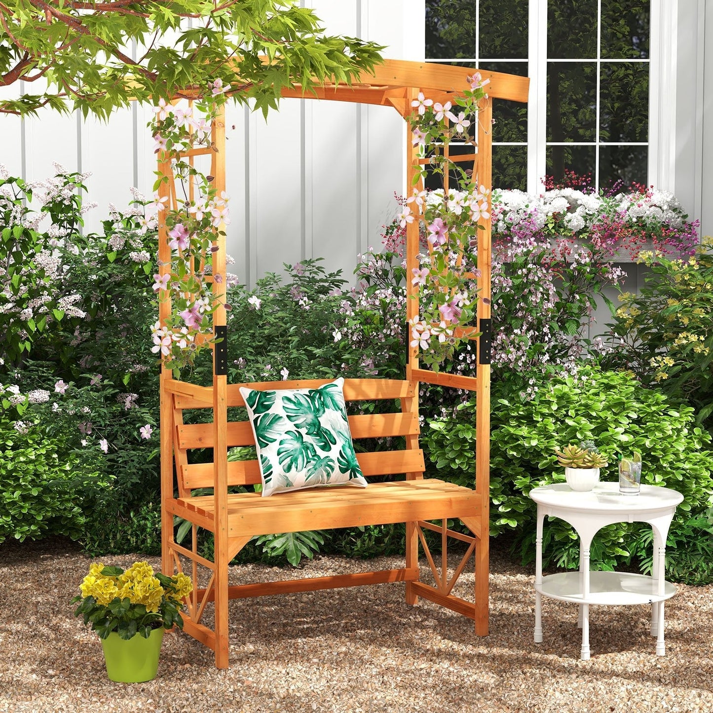 Patio Garden Arbor Archway with 2 Trellises for Climbing Plants Vines Grapes-Yellow
