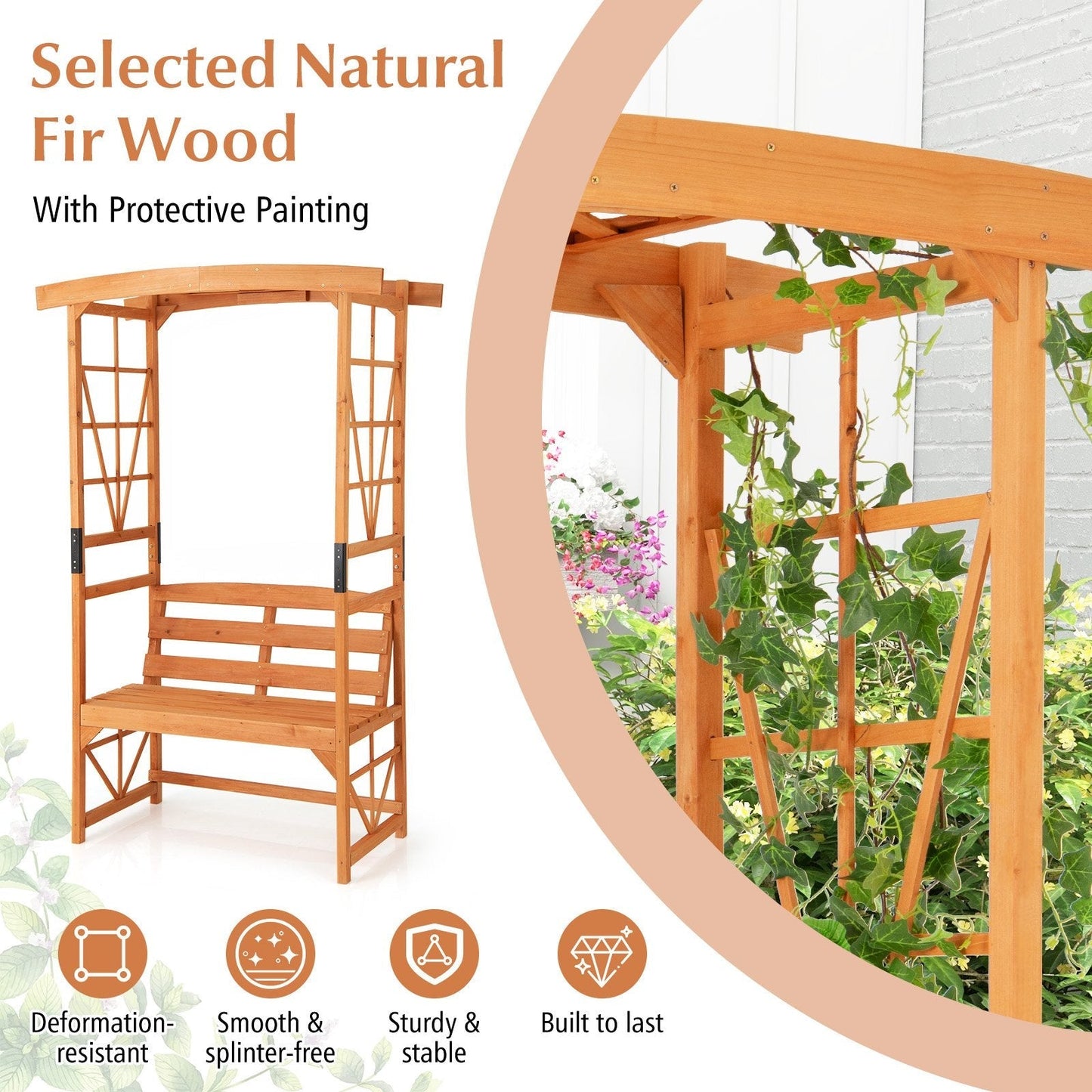 Patio Garden Arbor Archway with 2 Trellises for Climbing Plants Vines Grapes-Yellow