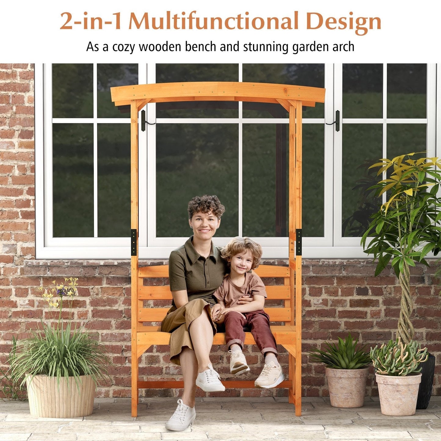 Patio Garden Arbor Archway with 2 Trellises for Climbing Plants Vines Grapes-Yellow