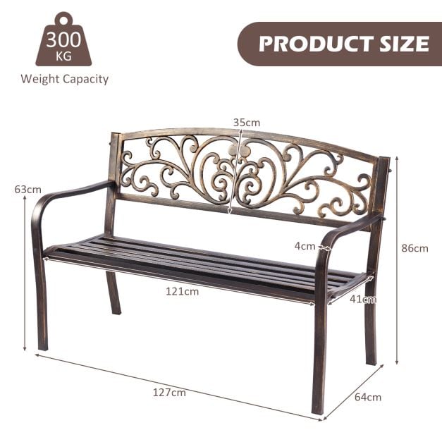 Patio Garden Bench Cast Iron and Steel Porch Loveseat with Armrests-Bronze