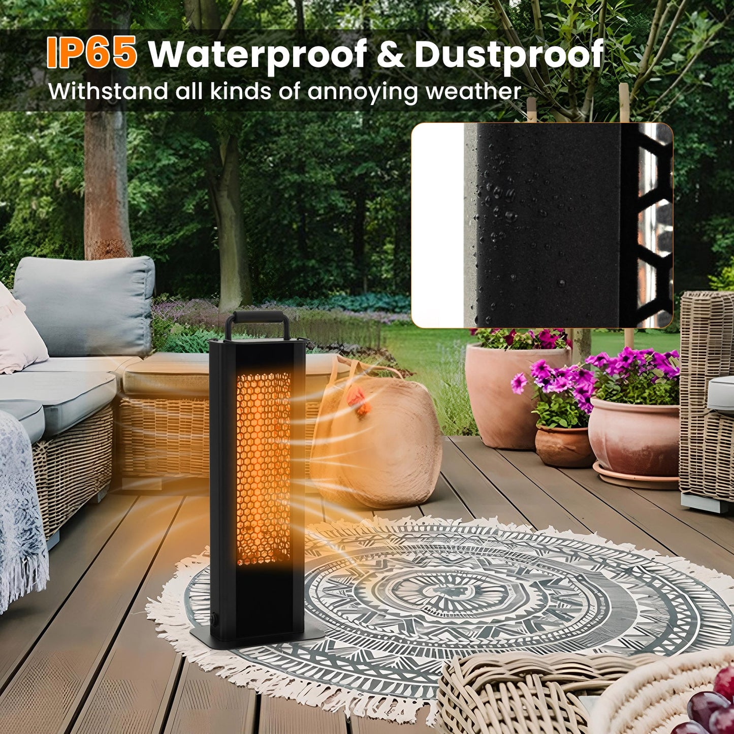 1200W Outdoor Portable Electric Heater with Double-Sided Heating-Black