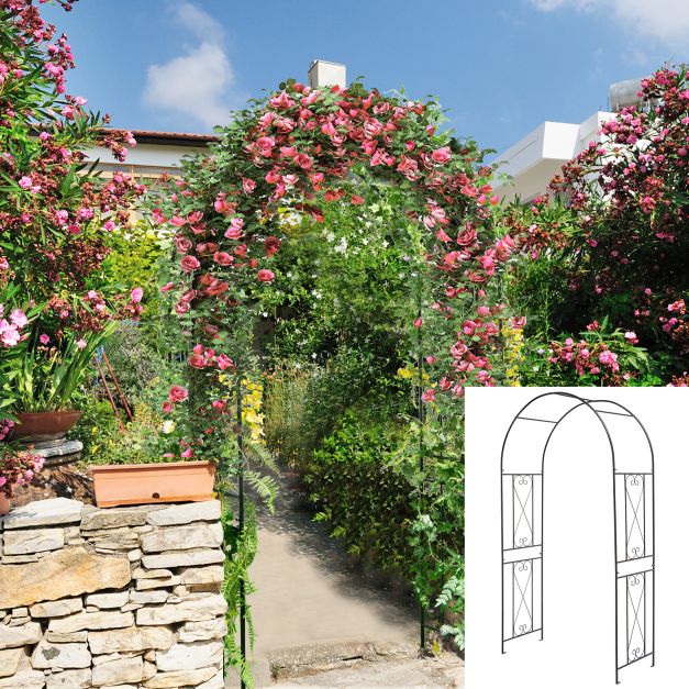 Garden Arch Arbor Trellis Patio Plant Stand Rack Archway-Black