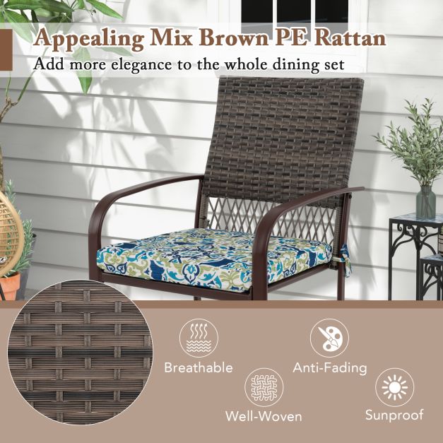 Patio Rattan Chairs Set of 4 with Wicker Back and Soft Cushions