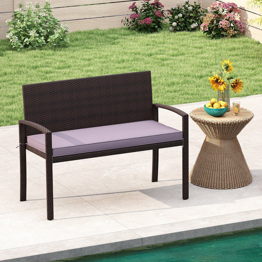 Patio Rattan Loveseat Wicker 2-Seat Bench with Soft Seat Cushion-Grey