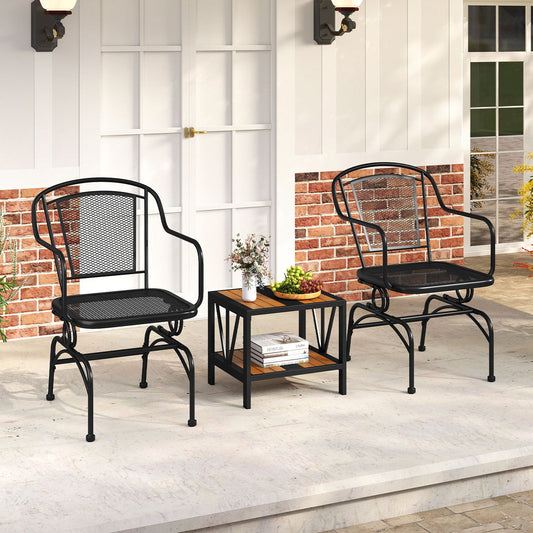 Patio Rocking Chairs Set of 2 with Metal Mesh Backrest and Seat for Porch Balcony-Black