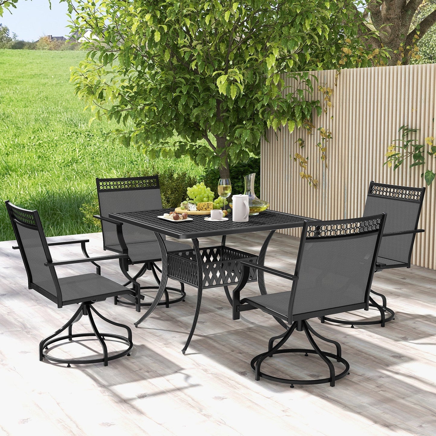 Patio Swivel Dining Chairs Set of 2 with Quick-Drying Fabric-Grey